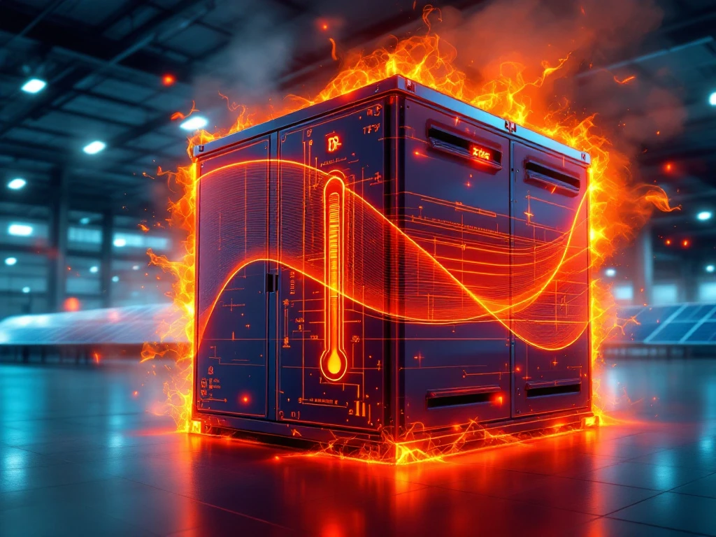 Oververhitting van industriële batterijopslag met thermische uitlezingen en warmtevervorming bij zonne-energie-installatie